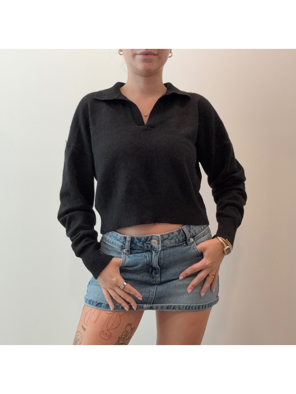 Caara Black Cashmere Blend Cropped Sweater